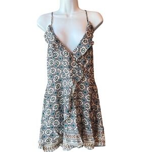 POL Lace Up Back‎ Mini Sun Dress Floral Multicolor Size Small
